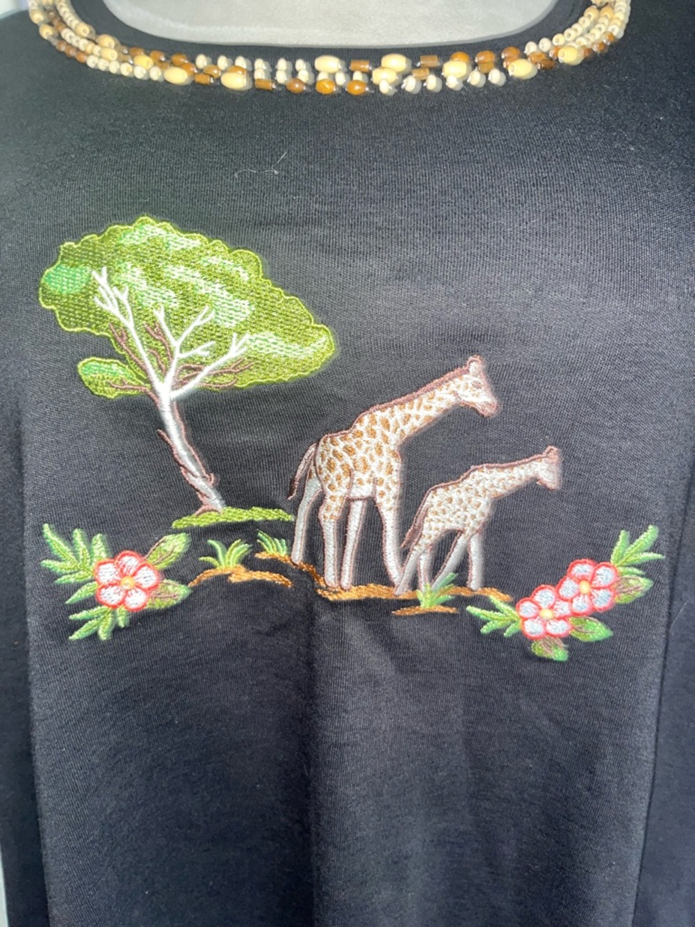 Keneth Too Giraffe Embroidered Beaded Top Size 3X Safari Core, Quirky Vibes.
